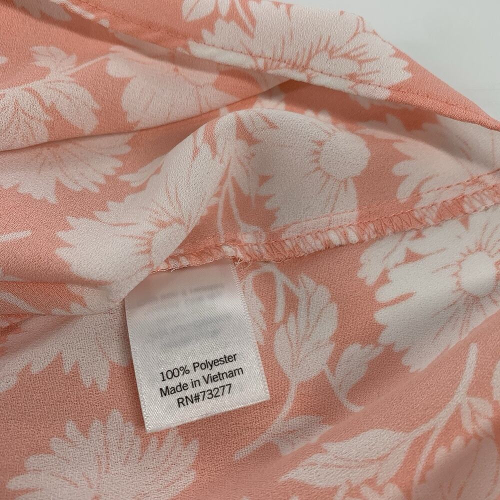 LC Lauren Conrad Flower Print Flatter Sleeve Tie Back Blouse Large Peach White L - Picture 4 of 6